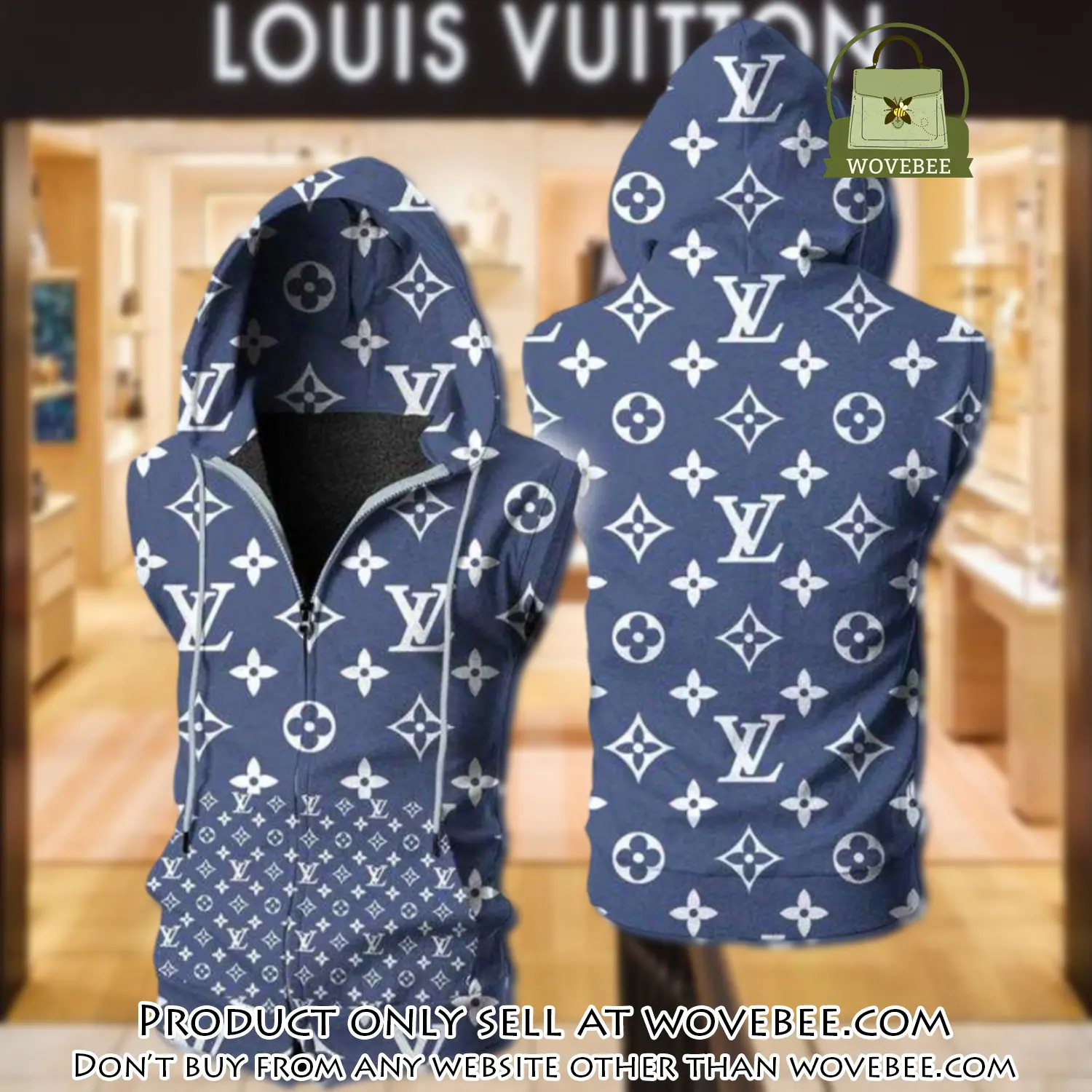 Louis vuitton blue unisex sleeveless zip up hoodie luxury for men women szh010 wvb0524270